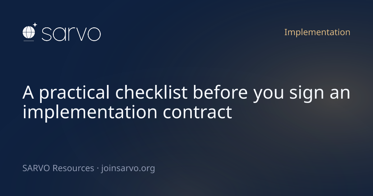 Checklist on a clipboard for a software implementation contract